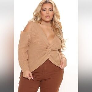 Full Circle of Trends Choker Twisted Cold Shoulder Light Coffee‎ Size 2X